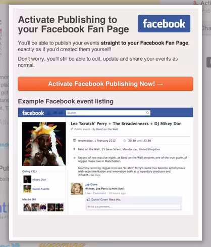 Activating publishing to Facebook