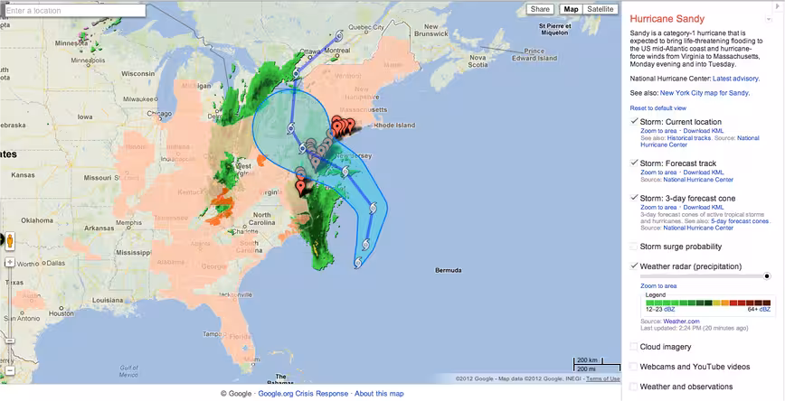 Google Crisis Response Map: Hurricane Sandy