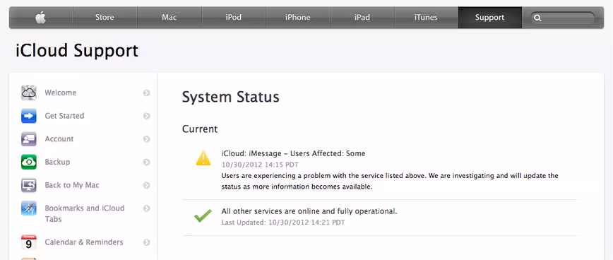 Apple system status - iCloud