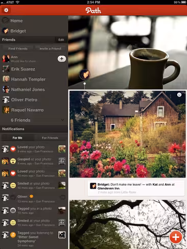 Path iPad app home screen