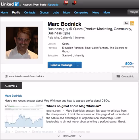 LinkedIn new profile screenshot