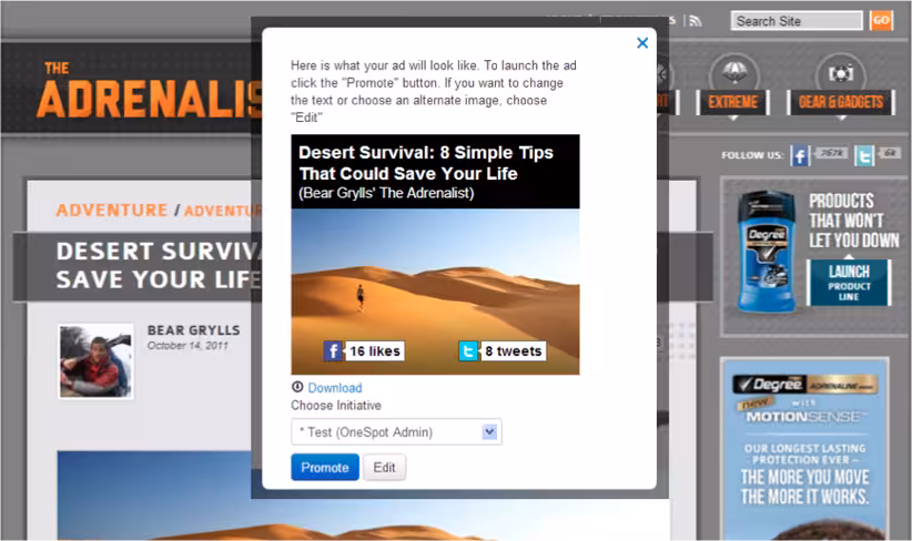 OneSpot content-to-ad screenshot