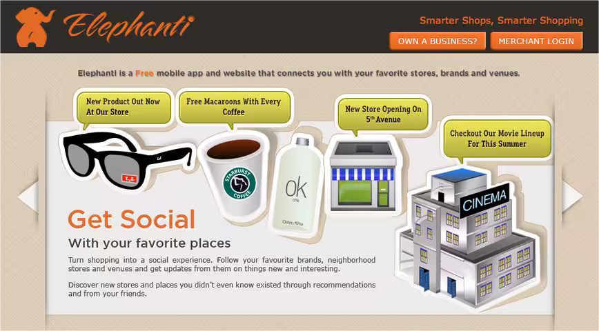 Elephanti homepage screenshot