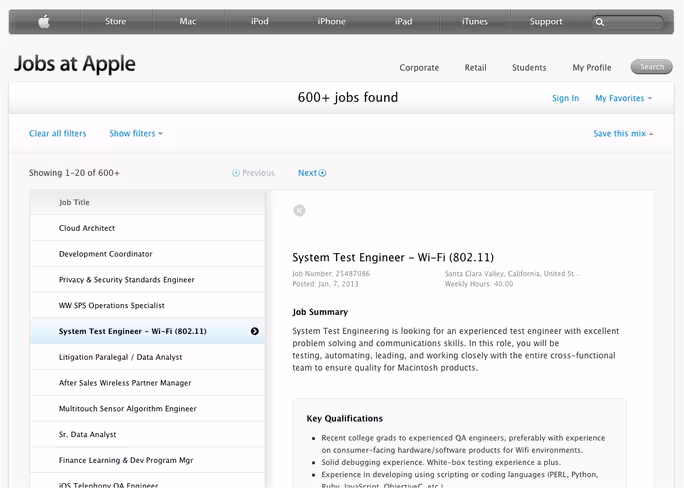 Apple job posting