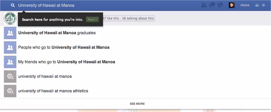 Facebook search query
