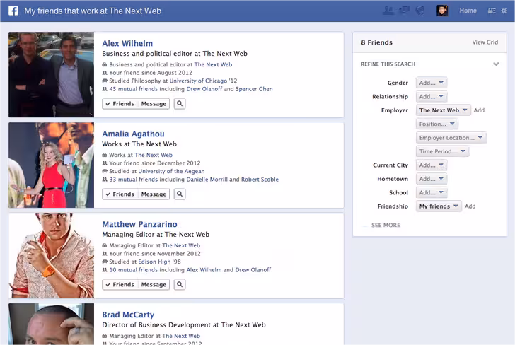 Facebook display results