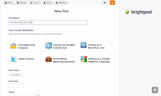 Create a new project and use a marketing activity template or set it up your own way