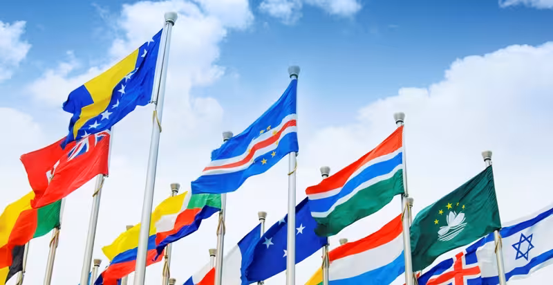 flags with blue sky