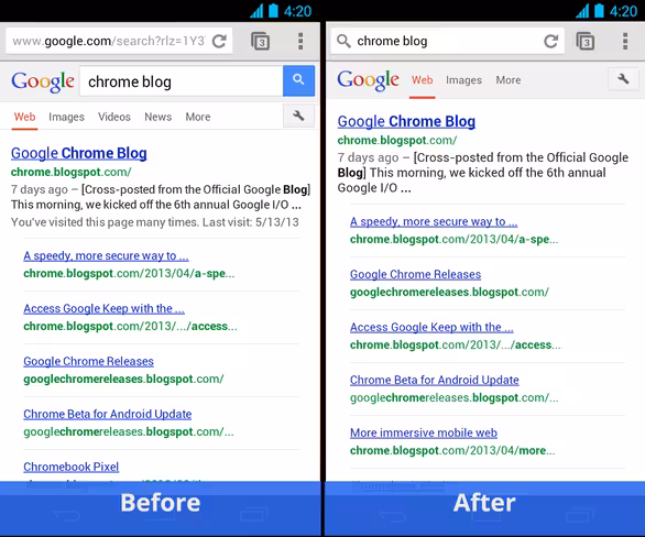 Chrome for Android - Simpler Search