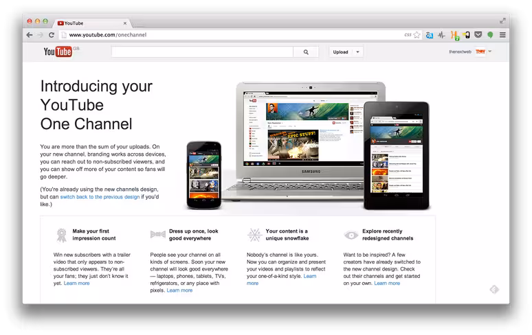 YouTube One Channel design