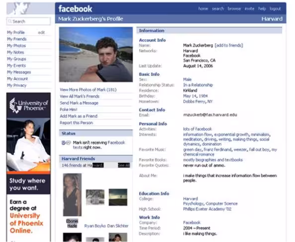 Facebook, back in 2006 with plain text entries