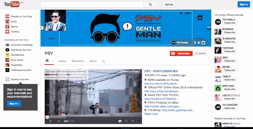 PSY YouTube screenshot