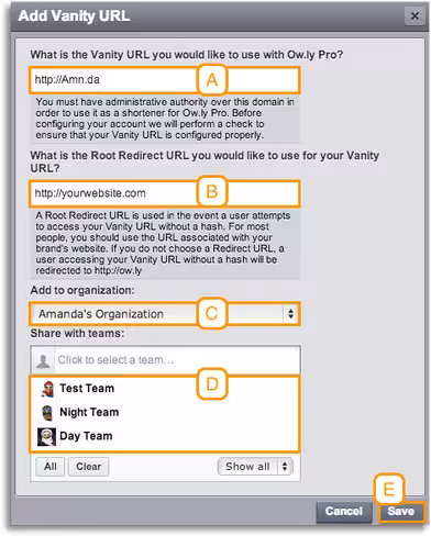 Owly custom URL shortener