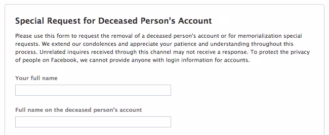 facebook deceased form