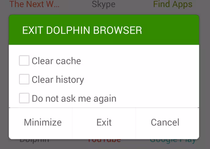 Dolphin App Exit screen