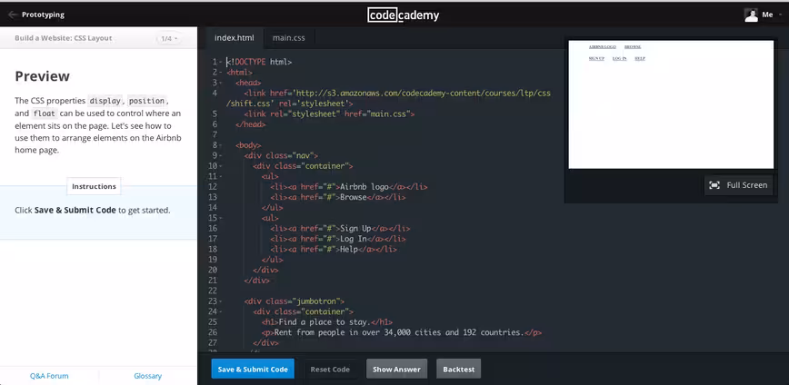 codecademy learning environment 3