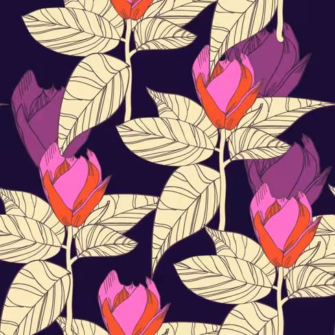 Lola Tsvetaeva | Seamless vector background with flowers and leaves