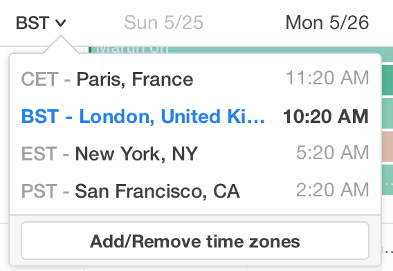 Sunrise desktop timezones