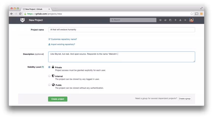 GitLab project creation