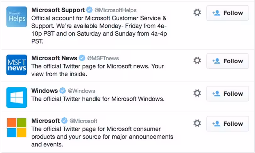microsoft twitter accounts
