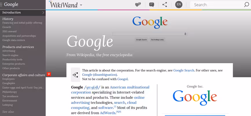 Wikiwand: Google