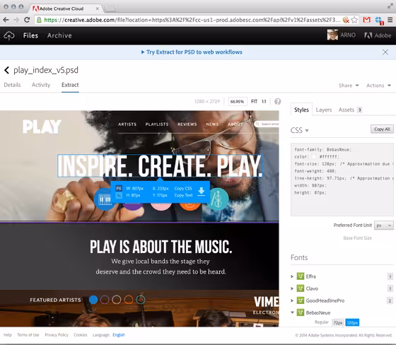 Creative Cloud Extract in the browser copy