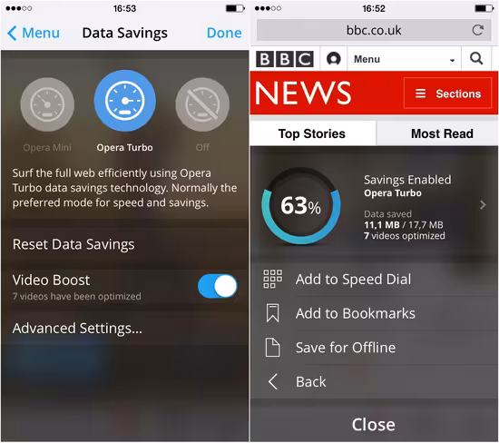 Opera Mini 9 on iOS