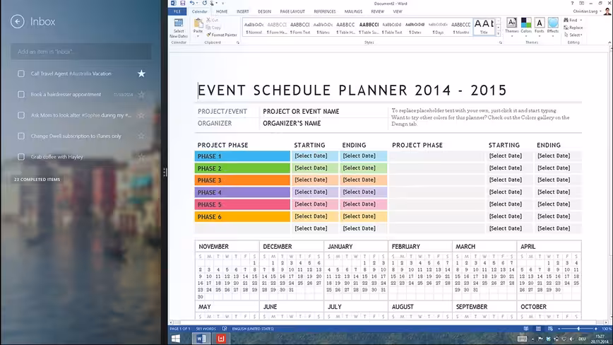 Wunderlist Snapped View screen