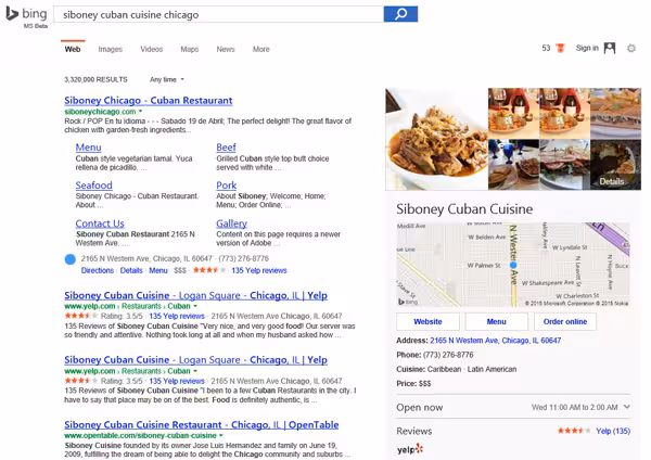 Bing restaurants