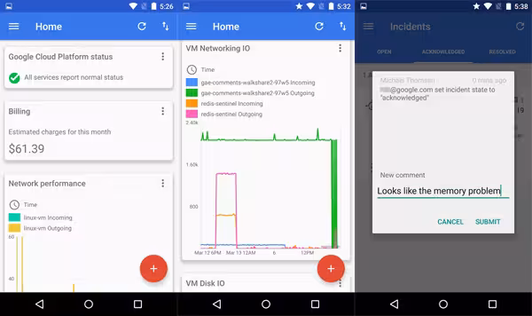 Cloud Console screens