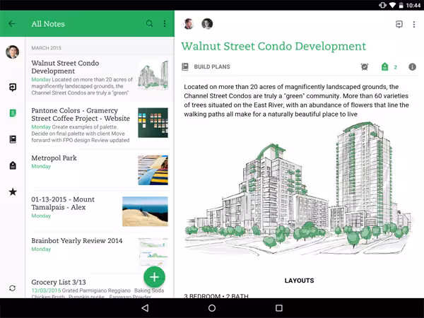 Evernote Android tablet