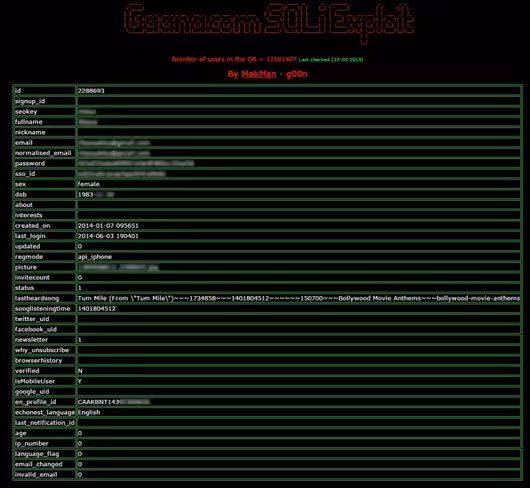 Gaana hack database