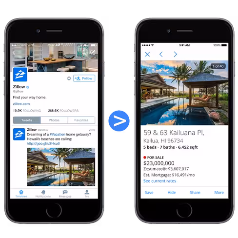 Zillow Side-by-side Google App Indexing Deep Links