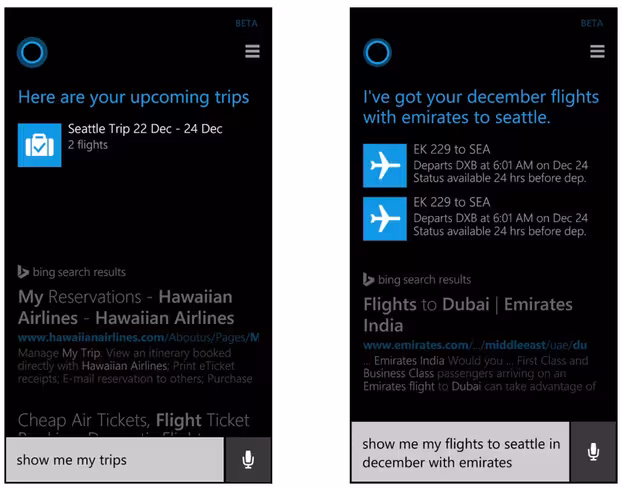 Cortana flights
