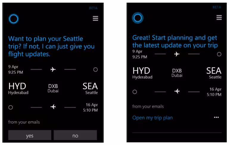 Cortana flights