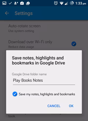 Play Books backup setting