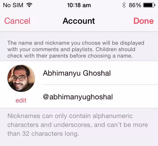 Apple Music nickname iOS