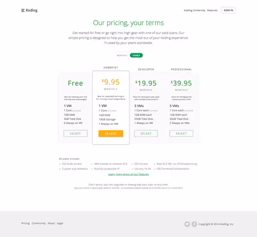 Koding-pricing-page