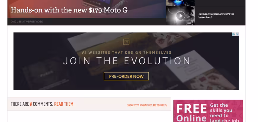 A grid ad, as seen on The Verge
