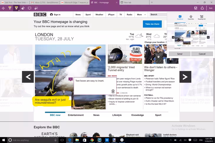 Microsoft Edge annotated Web page