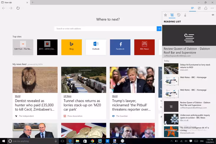 Microsoft Edge reading list