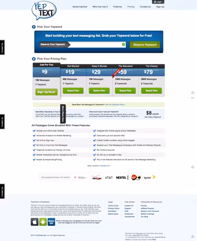 Yeptext-pricing-page