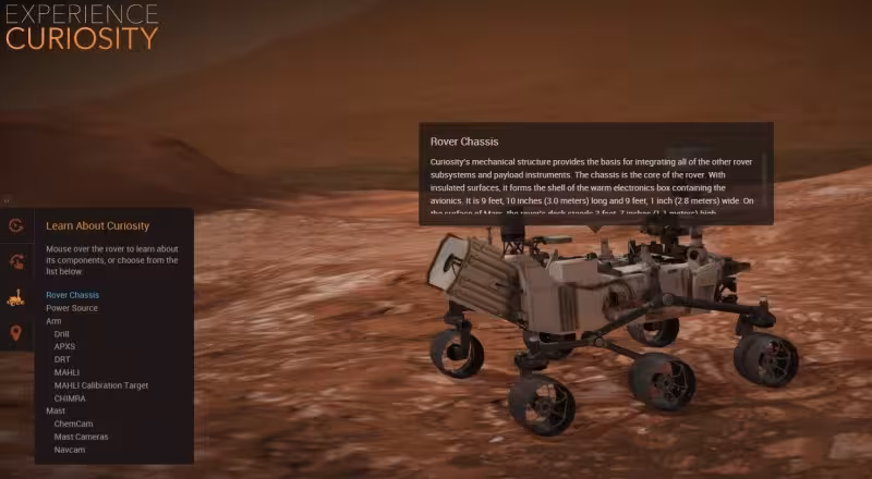 NASA Experience Curiosity screen