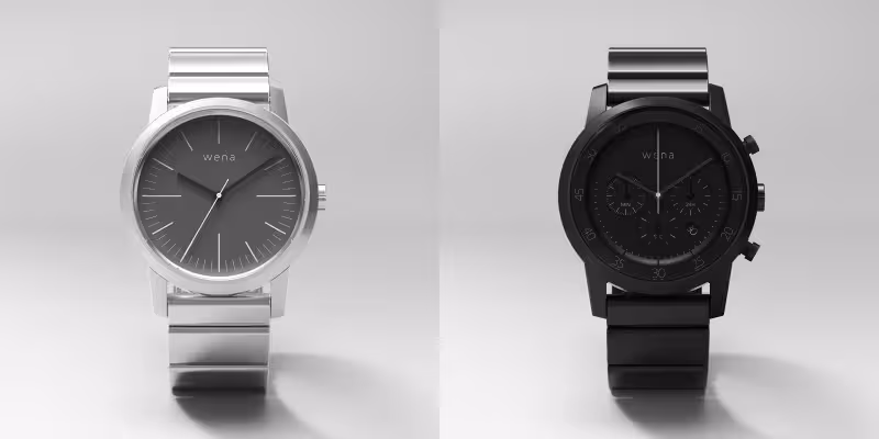 The Wena Wrist Three Hands in silver (left); the Chronograph in Premium Black (right)