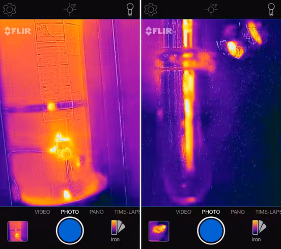 Water heater and drain look thermal camera image