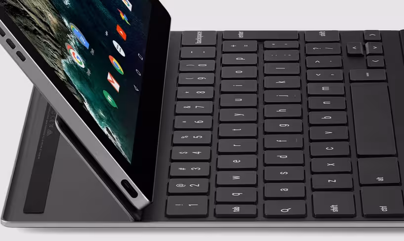 The keyboard has as much travel as the full-sized Chromebook Pixel laptop.