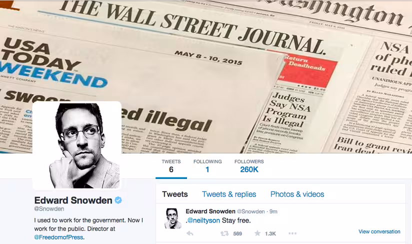 Edward Snowden joins Twitter and immediately throws shade at the NSA
