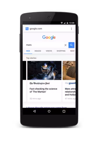 Prototype Google results page for AMP