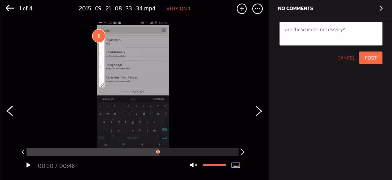Adding comments to video works great on Hightail's Web app