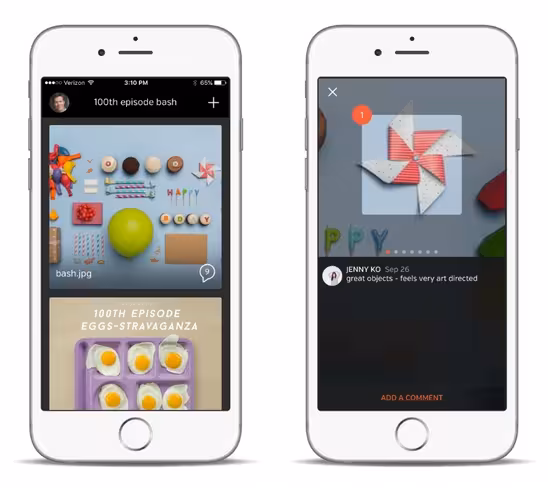 Spaces lets you collaborate on visual files by adding comments to images and video